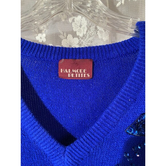 Vintage 80s Sequin Sweater Dress 1980s Royal Blue New Wave Retro Size XL - Picture 5 of 7